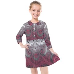 Black Pink Spirals And Swirls Kids  Quarter Sleeve Shirt Dress by SpinnyChairDesigns
