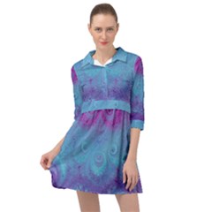 Purple Blue Swirls And Spirals Mini Skater Shirt Dress by SpinnyChairDesigns