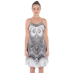 Black And White Spirals Ruffle Detail Chiffon Dress by SpinnyChairDesigns