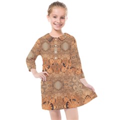 Rustic Orange Swirls Kids  Quarter Sleeve Shirt Dress by SpinnyChairDesigns