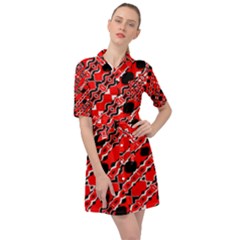 Abstract Red Black Checkered Belted Shirt Dress by SpinnyChairDesigns