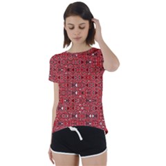 Abstract Red Black Checkered Short Sleeve Foldover Tee by SpinnyChairDesigns