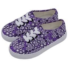 Purple Black Checkered Kids  Classic Low Top Sneakers by SpinnyChairDesigns