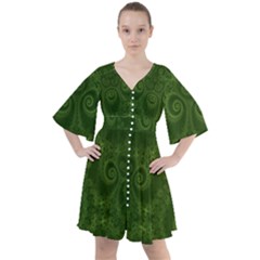 Forest Green Spirals Boho Button Up Dress by SpinnyChairDesigns