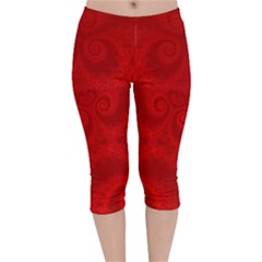 Red Spirals Velvet Capri Leggings  by SpinnyChairDesigns