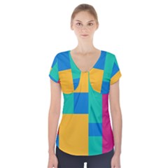 Squares  Short Sleeve Front Detail Top by Sobalvarro