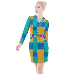 Squares  Button Long Sleeve Dress by Sobalvarro