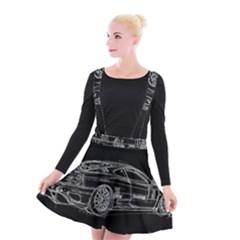 6-white-line-black-background-classic-car-original-handmade-drawing-pablo-franchi Suspender Skater Skirt by blackdaisy