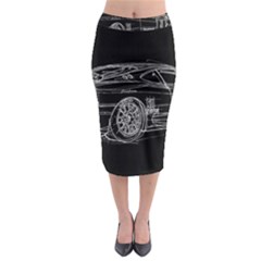 6-white-line-black-background-classic-car-original-handmade-drawing-pablo-franchi Midi Pencil Skirt by blackdaisy