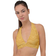 Golden Honey Swirls Halter Plunge Bikini Top by SpinnyChairDesigns