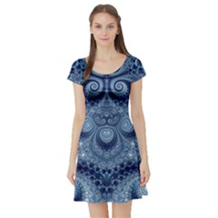 Royal Blue Swirls Short Sleeve Skater Dress by SpinnyChairDesigns