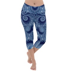 Royal Blue Swirls Lightweight Velour Capri Yoga Leggings by SpinnyChairDesigns