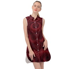 Burgundy Wine Swirls Sleeveless Shirt Dress by SpinnyChairDesigns