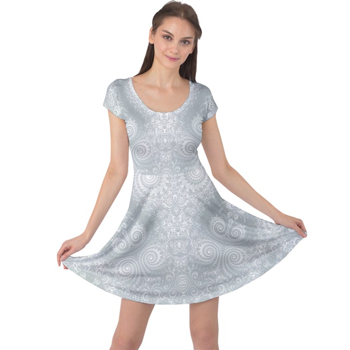 Ash Grey White Swirls Cap Sleeve Dress