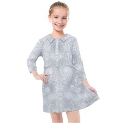 Ash Grey White Swirls Kids  Quarter Sleeve Shirt Dress by SpinnyChairDesigns