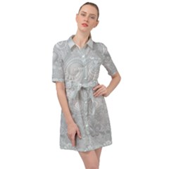 Ash Grey White Swirls Belted Shirt Dress by SpinnyChairDesigns