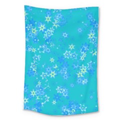 Aqua Blue Floral Print Large Tapestry by SpinnyChairDesigns