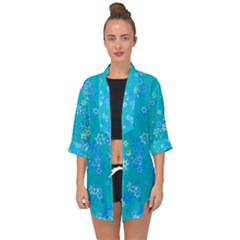 Aqua Blue Floral Print Open Front Chiffon Kimono by SpinnyChairDesigns