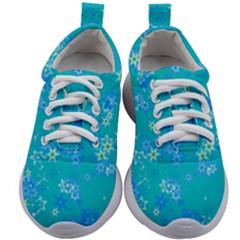 Aqua Blue Floral Print Kids Athletic Shoes by SpinnyChairDesigns