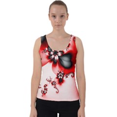 Abstract Red Black Floral Print Velvet Tank Top by SpinnyChairDesigns