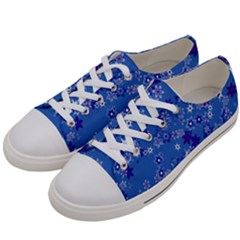 Cornflower Blue Floral Print Women s Low Top Canvas Sneakers by SpinnyChairDesigns
