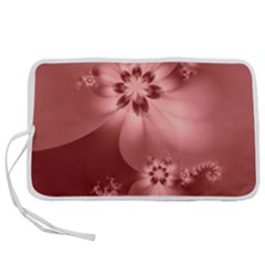 Coral Pink Floral Print Pen Storage Case (m) by SpinnyChairDesigns