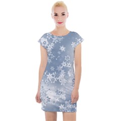 Faded Blue White Floral Print Cap Sleeve Bodycon Dress by SpinnyChairDesigns