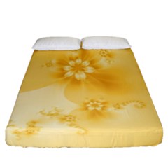 Saffron Yellow Floral Print Fitted Sheet (california King Size) by SpinnyChairDesigns