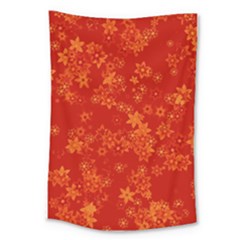 Orange Red Floral Print Large Tapestry by SpinnyChairDesigns