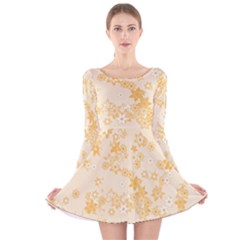 Yellow Flowers Floral Print Long Sleeve Velvet Skater Dress by SpinnyChairDesigns