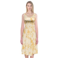 Yellow Flowers Floral Print Midi Sleeveless Dress by SpinnyChairDesigns