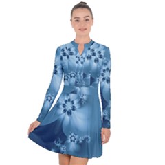 Steel Blue Flowers Long Sleeve Panel Dress by SpinnyChairDesigns