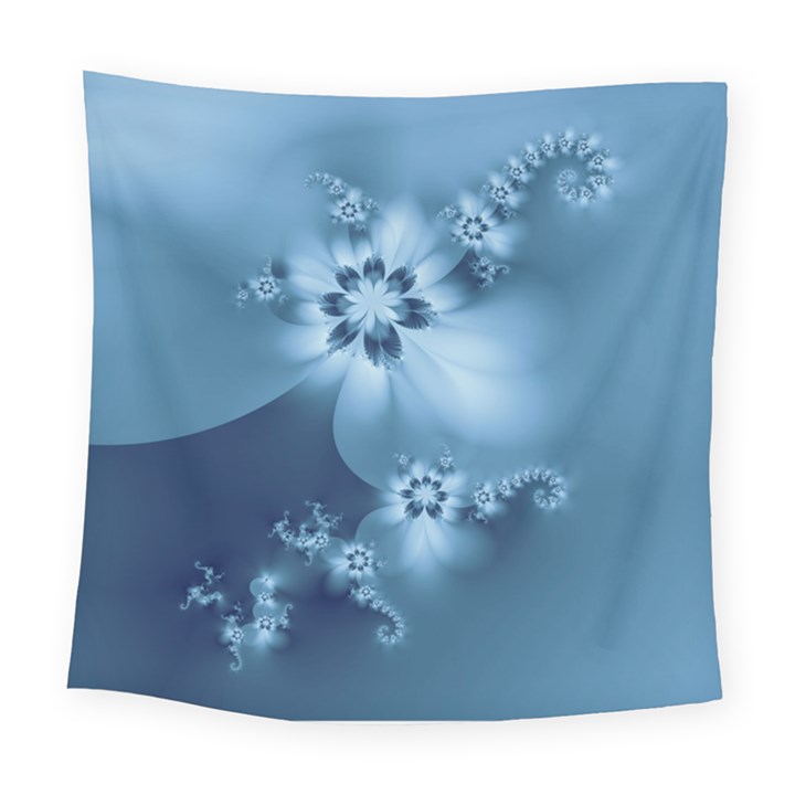 Steel Blue Flowers Square Tapestry (Large)