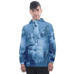 Steel Blue Flowers Men s Front Pocket Pullover Windbreaker by SpinnyChairDesigns