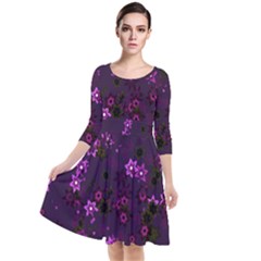 Purple Flowers Quarter Sleeve Waist Band Dress by SpinnyChairDesigns