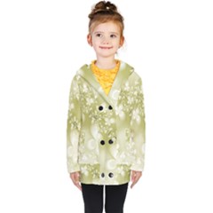 Olive Green With White Flowers Kids  Double Breasted Button Coat by SpinnyChairDesigns