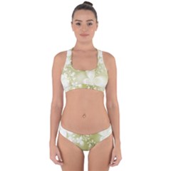 Olive Green With White Flowers Cross Back Hipster Bikini Set by SpinnyChairDesigns