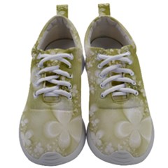 Olive Green With White Flowers Mens Athletic Shoes by SpinnyChairDesigns