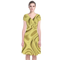 Golden Wave  Short Sleeve Front Wrap Dress by Sabelacarlos