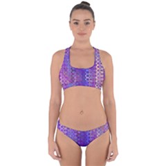 Boho Purple Floral Print Cross Back Hipster Bikini Set by SpinnyChairDesigns