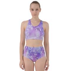 White Purple Floral Print Racer Back Bikini Set by SpinnyChairDesigns