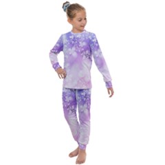 White Purple Floral Print Kids  Long Sleeve Set  by SpinnyChairDesigns