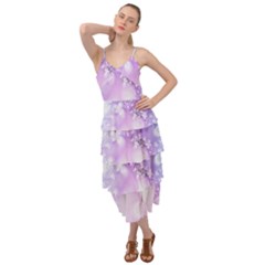 White Purple Floral Print Layered Bottom Dress by SpinnyChairDesigns