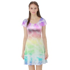 Pastel Rainbow Tie Dye Short Sleeve Skater Dress by SpinnyChairDesigns