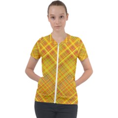 Orange Madras Plaid Short Sleeve Zip Up Jacket by SpinnyChairDesigns