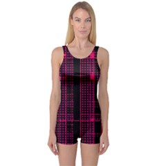 Pink Black Punk Plaid One Piece Boyleg Swimsuit by SpinnyChairDesigns