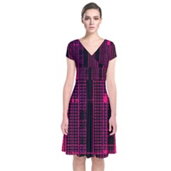 Pink Black Punk Plaid Short Sleeve Front Wrap Dress by SpinnyChairDesigns
