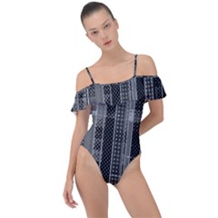 Black Punk Plaid Frill Detail One Piece Swimsuit by SpinnyChairDesigns