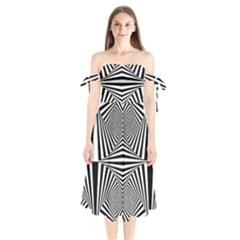 Black And White Stripes Shoulder Tie Bardot Midi Dress by SpinnyChairDesigns