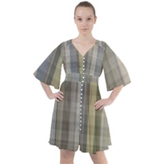 Beige Tan Madras Plaid Boho Button Up Dress by SpinnyChairDesigns